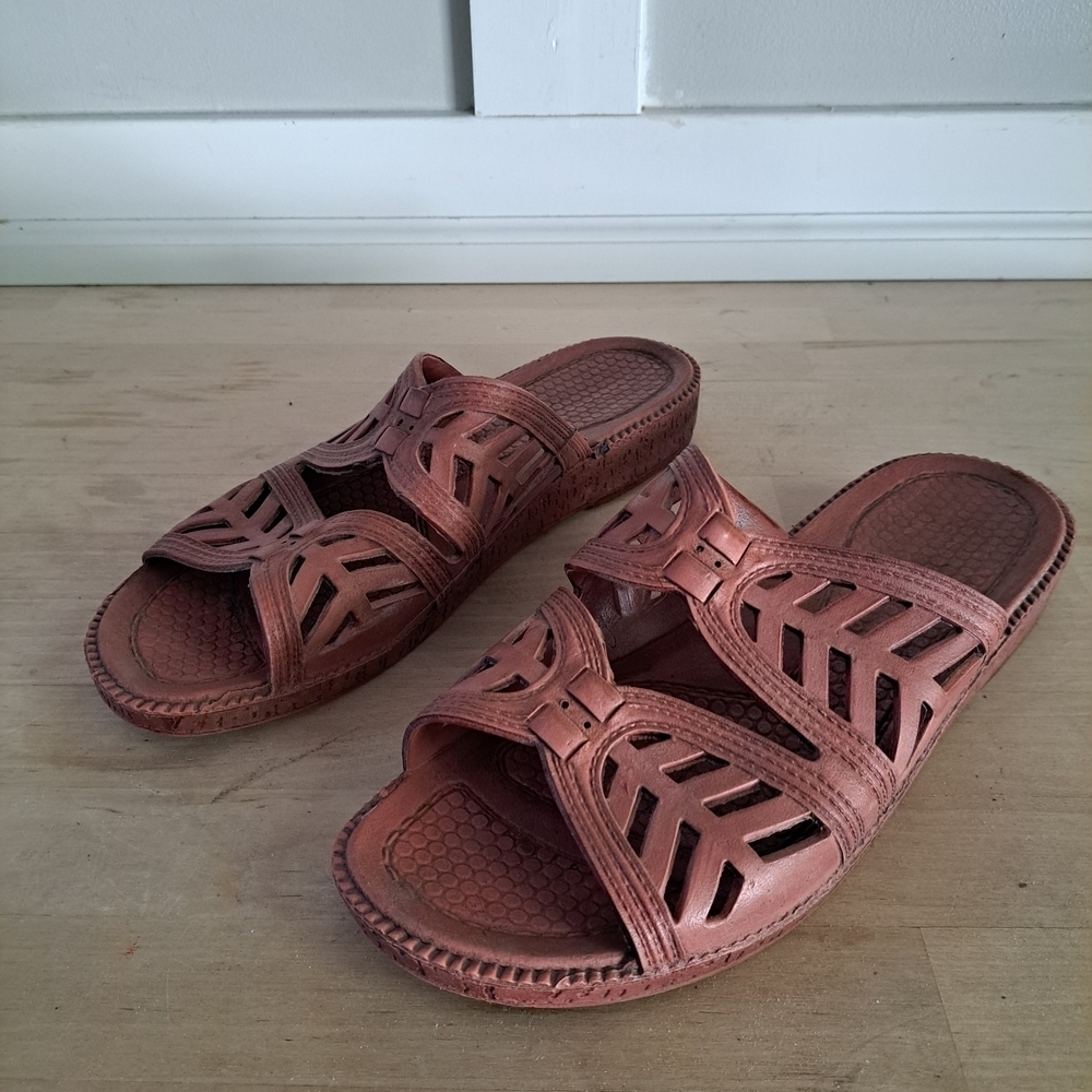Vintage Slip-On Cutout Sandals – Terracotta Rust Brown – Size XL